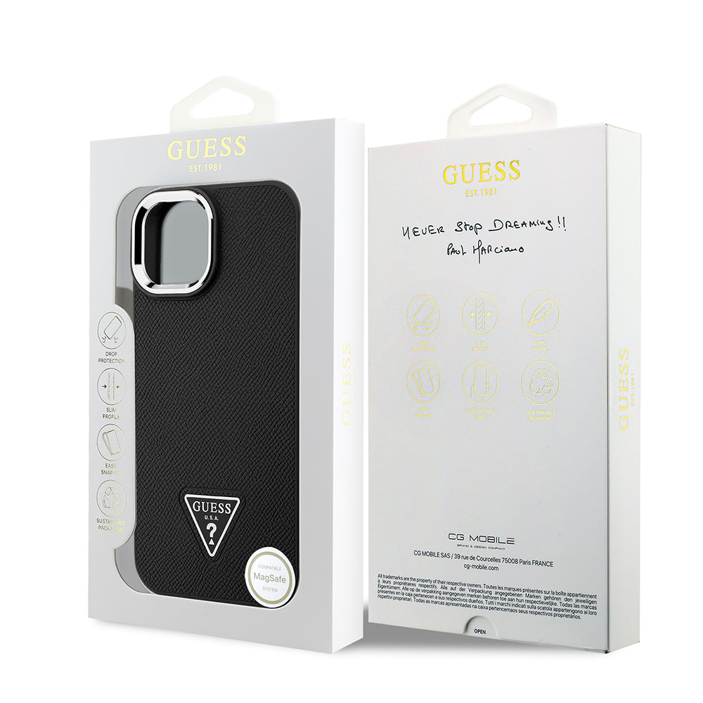 iPhone 14 Kılıf Guess Orjinal Lisanslı M-safe Şarj Özellikli Grained Triangle Kılıf