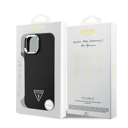 iPhone 14 Kılıf Guess Orjinal Lisanslı M-safe Şarj Özellikli Grained Triangle Kılıf
