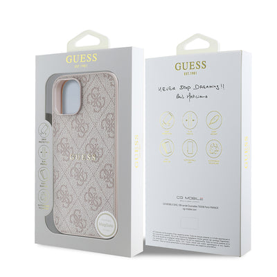 Apple iPhone 14 Kılıf Guess Orjinal Lisanslı Magsafe Şarj Özellikli 4G Desen Yazı Logolu Kapak Pembe