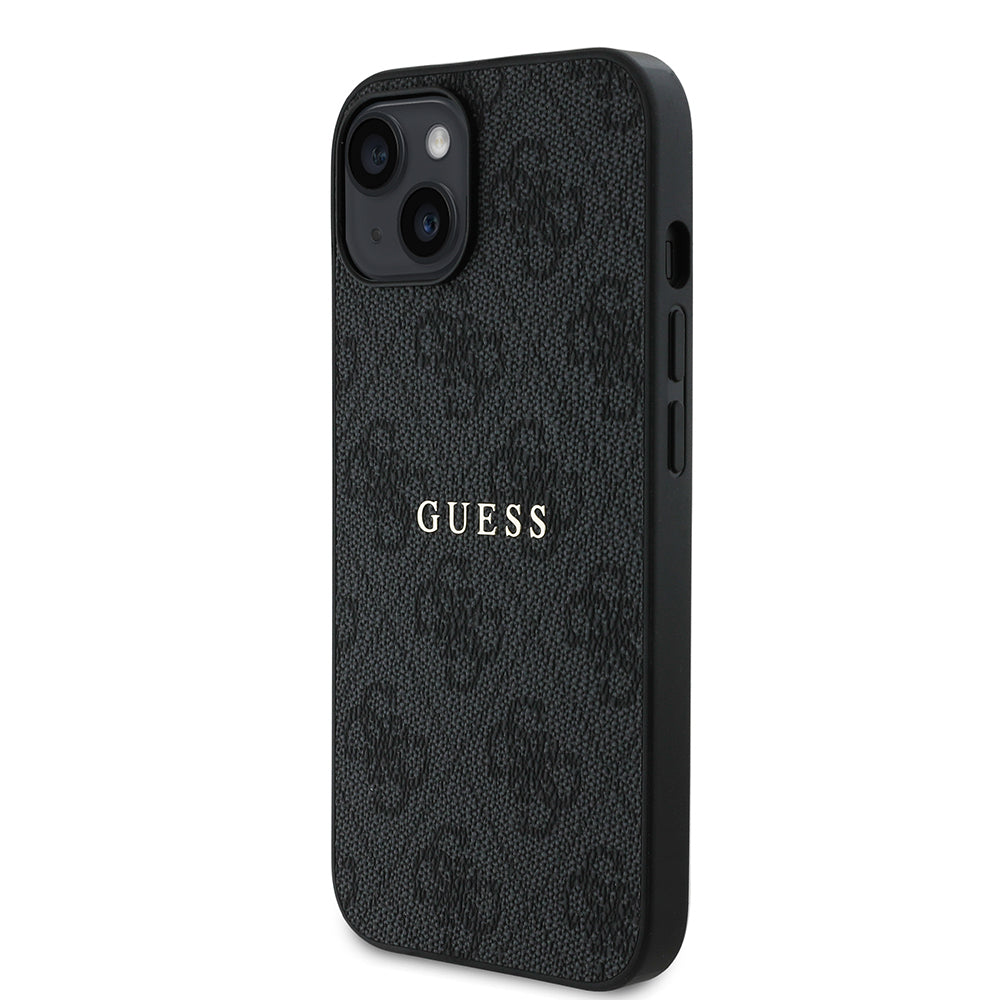 Apple iPhone 14 Kılıf Guess Orjinal Lisanslı Magsafe Şarj Özellikli 4G Desen Yazı Logolu Kapak Siyah