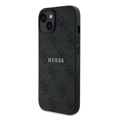 Apple iPhone 14 Kılıf Guess Orjinal Lisanslı Magsafe Şarj Özellikli 4G Desen Yazı Logolu Kapak Siyah