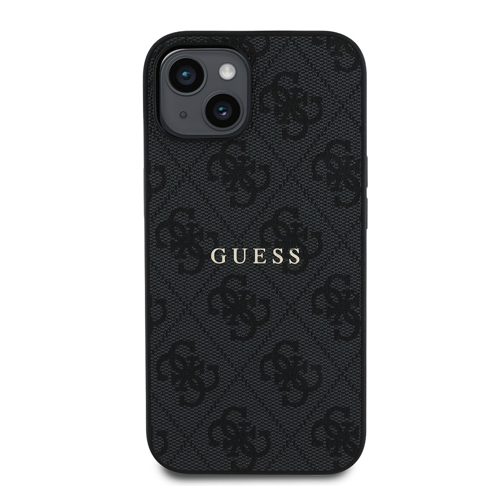 Apple iPhone 14 Kılıf Guess Orjinal Lisanslı Magsafe Şarj Özellikli 4G Desen Yazı Logolu Kapak Siyah