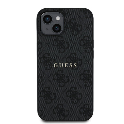 Apple iPhone 14 Kılıf Guess Orjinal Lisanslı Magsafe Şarj Özellikli 4G Desen Yazı Logolu Kapak Siyah