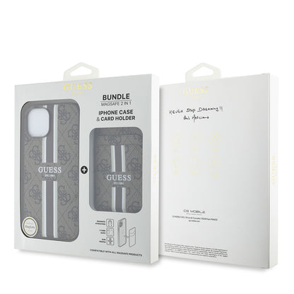 iPhone 14 Kılıf Guess Orjinal Lisanslı M-safe Şarj Özellikli 4G Desenli Çizgili Kartlıklı Kılıf