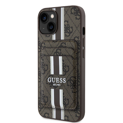 iPhone 14 Kılıf Guess Orjinal Lisanslı M-safe Şarj Özellikli 4G Desenli Çizgili Kartlıklı Kılıf