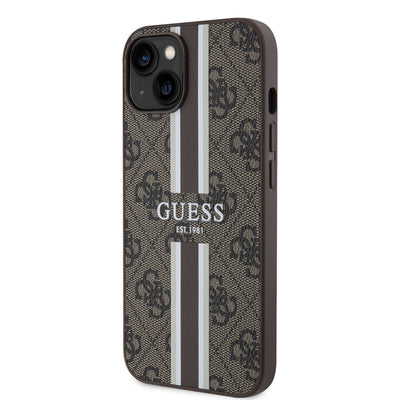 Apple iPhone 14 Kılıf Guess Orjinal Lisanslı Magsafe Şarj Özellikli 4G Şerit Tasarımlı Printed Kapak Pembe