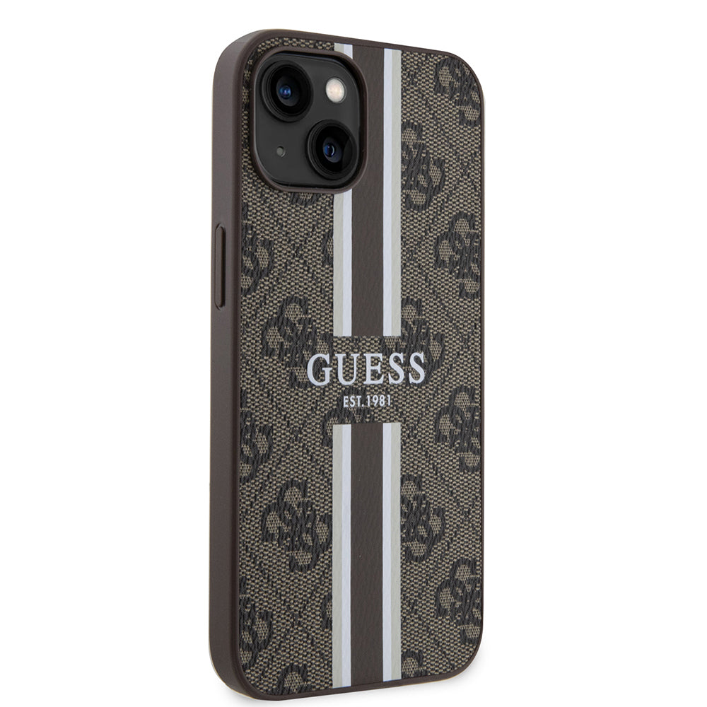 Apple iPhone 14 Kılıf Guess Orjinal Lisanslı Magsafe Şarj Özellikli 4G Şerit Tasarımlı Printed Kapak Pembe