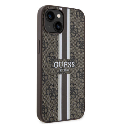 Apple iPhone 14 Kılıf Guess Orjinal Lisanslı Magsafe Şarj Özellikli 4G Şerit Tasarımlı Printed Kapak Pembe