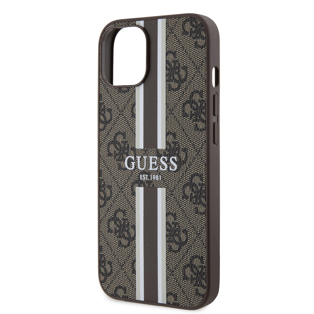 Apple iPhone 14 Kılıf Guess Orjinal Lisanslı Magsafe Şarj Özellikli 4G Şerit Tasarımlı Printed Kapak Pembe