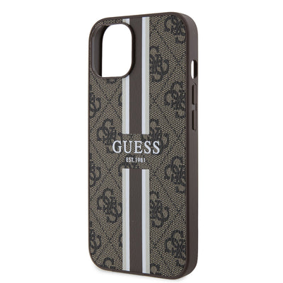 Apple iPhone 14 Kılıf Guess Orjinal Lisanslı Magsafe Şarj Özellikli 4G Şerit Tasarımlı Printed Kapak Pembe