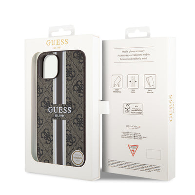 Apple iPhone 14 Kılıf Guess Orjinal Lisanslı Magsafe Şarj Özellikli 4G Şerit Tasarımlı Printed Kapak Pembe