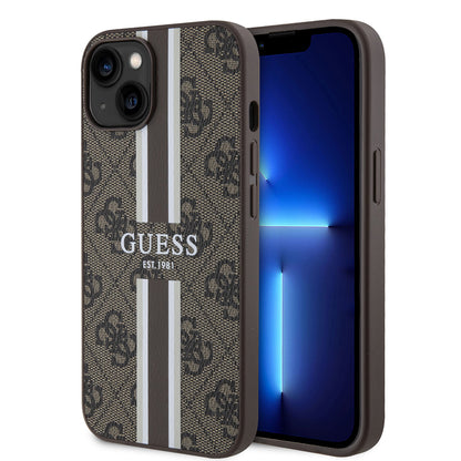 iPhone 14 Kılıf Guess Orjinal Lisanslı M-safe Şarj Özellikli 4G Şerit Tasarımlı Printed Kılıf