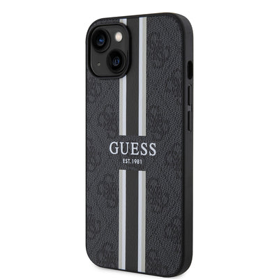 Apple iPhone 14 Kılıf Guess Orjinal Lisanslı Magsafe Şarj Özellikli 4G Şerit Tasarımlı Printed Kapak Pembe