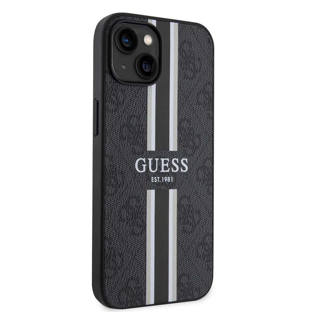 Apple iPhone 14 Kılıf Guess Orjinal Lisanslı Magsafe Şarj Özellikli 4G Şerit Tasarımlı Printed Kapak Pembe