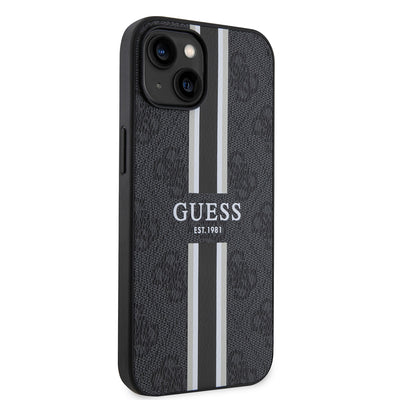 Apple iPhone 14 Kılıf Guess Orjinal Lisanslı Magsafe Şarj Özellikli 4G Şerit Tasarımlı Printed Kapak Pembe