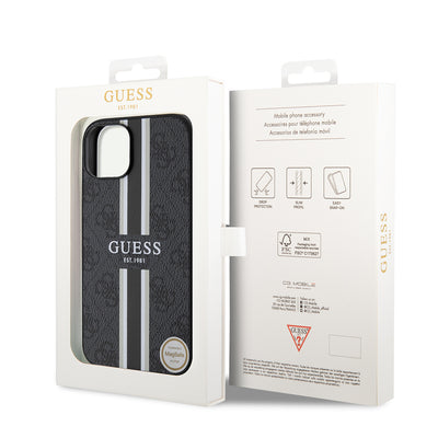 Apple iPhone 14 Kılıf Guess Orjinal Lisanslı Magsafe Şarj Özellikli 4G Şerit Tasarımlı Printed Kapak Pembe