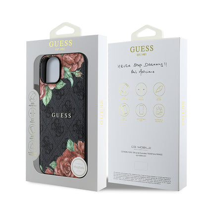 iPhone 14 Kılıf Guess Orjinal Lisanslı M-safe Şarj Özellikli Gül Baskılı 4G Desenli Yazı Logolu Kılıf