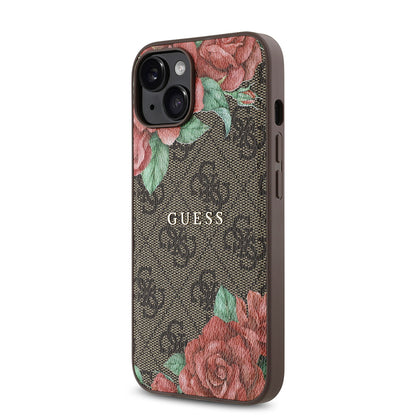 iPhone 14 Kılıf Guess Orjinal Lisanslı M-safe Şarj Özellikli Gül Baskılı 4G Desenli Yazı Logolu Kılıf