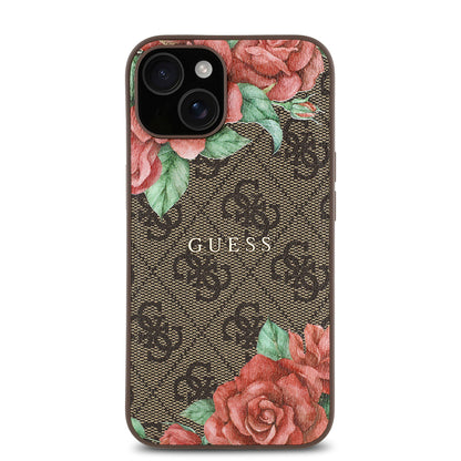 iPhone 14 Kılıf Guess Orjinal Lisanslı M-safe Şarj Özellikli Gül Baskılı 4G Desenli Yazı Logolu Kılıf