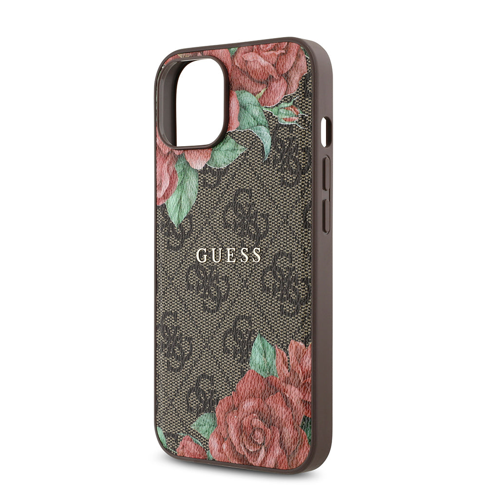 iPhone 14 Kılıf Guess Orjinal Lisanslı M-safe Şarj Özellikli Gül Baskılı 4G Desenli Yazı Logolu Kılıf