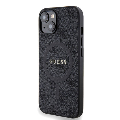 iPhone 14 Kılıf Guess Orjinal Lisanslı M-safe Şarj Özellikli PU Halkalı 4G Desenli Yazı Logolu Kılıf