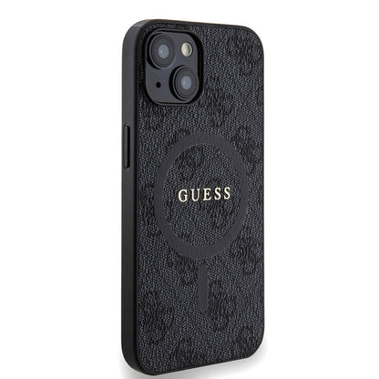 iPhone 14 Kılıf Guess Orjinal Lisanslı M-safe Şarj Özellikli PU Halkalı 4G Desenli Yazı Logolu Kılıf