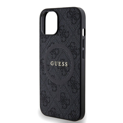 iPhone 14 Kılıf Guess Orjinal Lisanslı M-safe Şarj Özellikli PU Halkalı 4G Desenli Yazı Logolu Kılıf