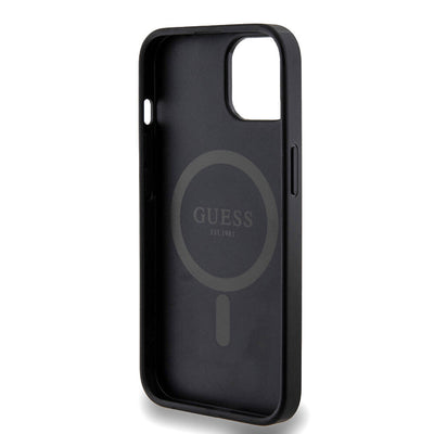 Apple iPhone 14 Kılıf Guess Orjinal Lisanslı Magsafe Şarj Özellikli PU Halkalı 4G Desenli Yazı Logolu Kapak Kahverengi