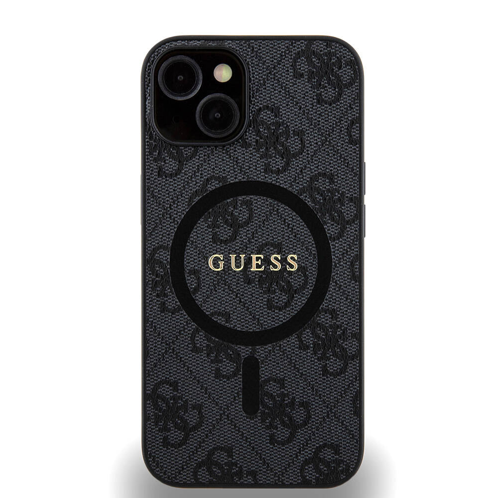 iPhone 14 Kılıf Guess Orjinal Lisanslı M-safe Şarj Özellikli PU Halkalı 4G Desenli Yazı Logolu Kılıf