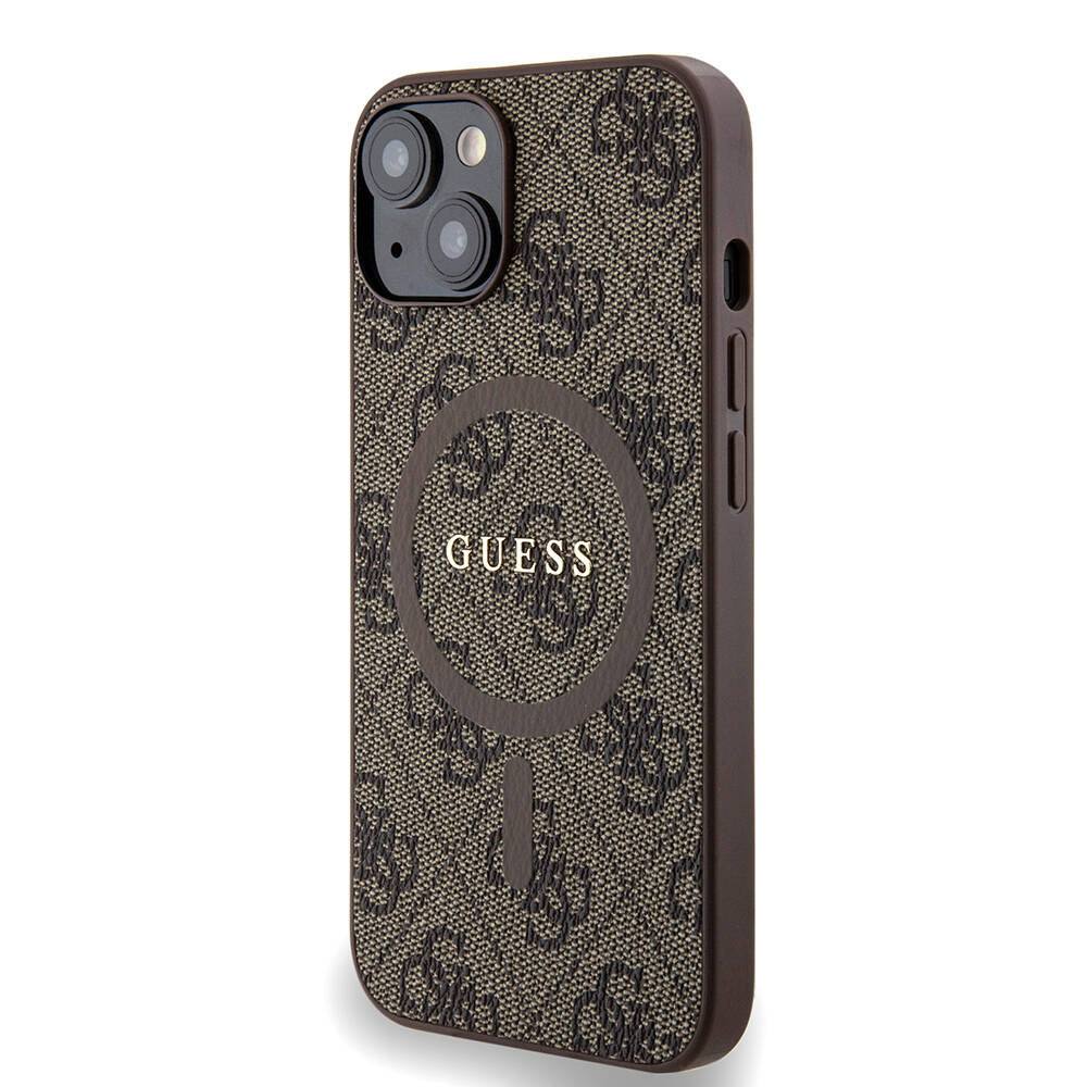 iPhone 14 Kılıf Guess Orjinal Lisanslı M-safe Şarj Özellikli PU Halkalı 4G Desenli Yazı Logolu Kılıf