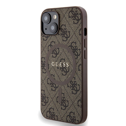 iPhone 14 Kılıf Guess Orjinal Lisanslı M-safe Şarj Özellikli PU Halkalı 4G Desenli Yazı Logolu Kılıf
