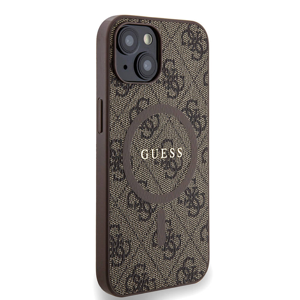 iPhone 14 Kılıf Guess Orjinal Lisanslı M-safe Şarj Özellikli PU Halkalı 4G Desenli Yazı Logolu Kılıf