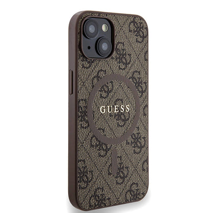 iPhone 14 Kılıf Guess Orjinal Lisanslı M-safe Şarj Özellikli PU Halkalı 4G Desenli Yazı Logolu Kılıf