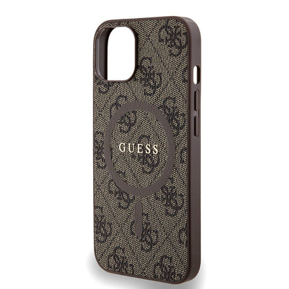 iPhone 14 Kılıf Guess Orjinal Lisanslı M-safe Şarj Özellikli PU Halkalı 4G Desenli Yazı Logolu Kılıf