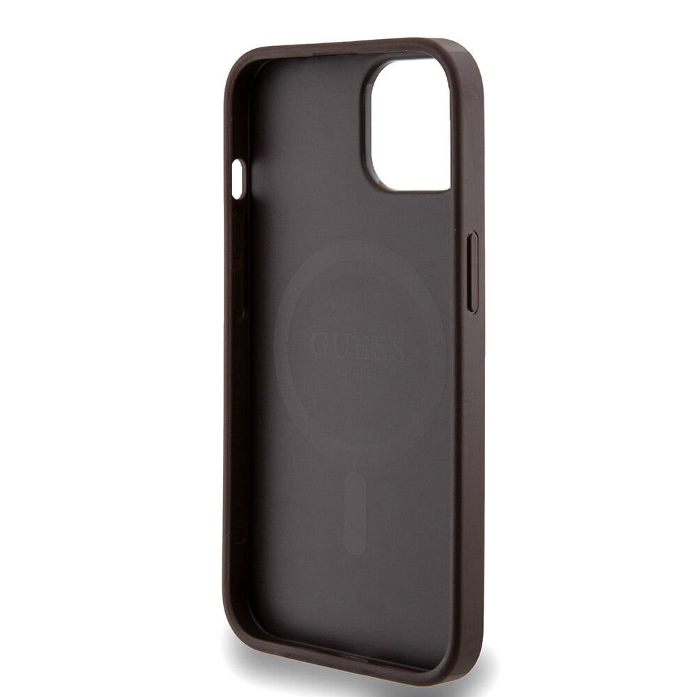 iPhone 14 Kılıf Guess Orjinal Lisanslı M-safe Şarj Özellikli PU Halkalı 4G Desenli Yazı Logolu Kılıf