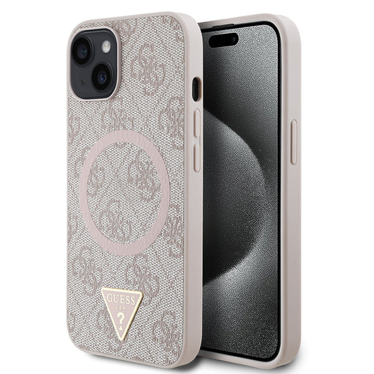 iPhone 14 Kılıf Guess Orjinal Lisanslı M-safe Şarj Özellikli PU Üçgen Logo 4G Desenli Kılıf