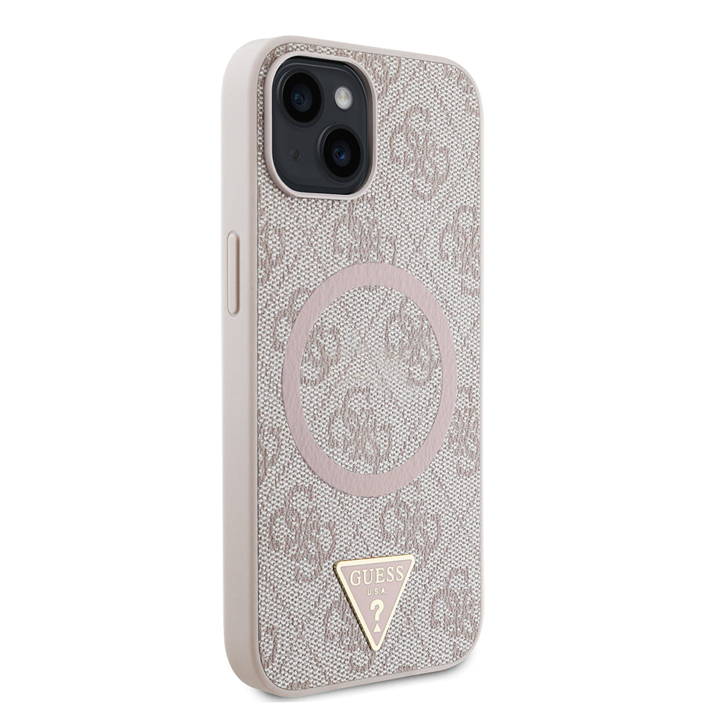 iPhone 14 Kılıf Guess Orjinal Lisanslı M-safe Şarj Özellikli PU Üçgen Logo 4G Desenli Kılıf