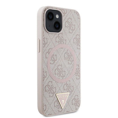 iPhone 14 Kılıf Guess Orjinal Lisanslı M-safe Şarj Özellikli PU Üçgen Logo 4G Desenli Kılıf