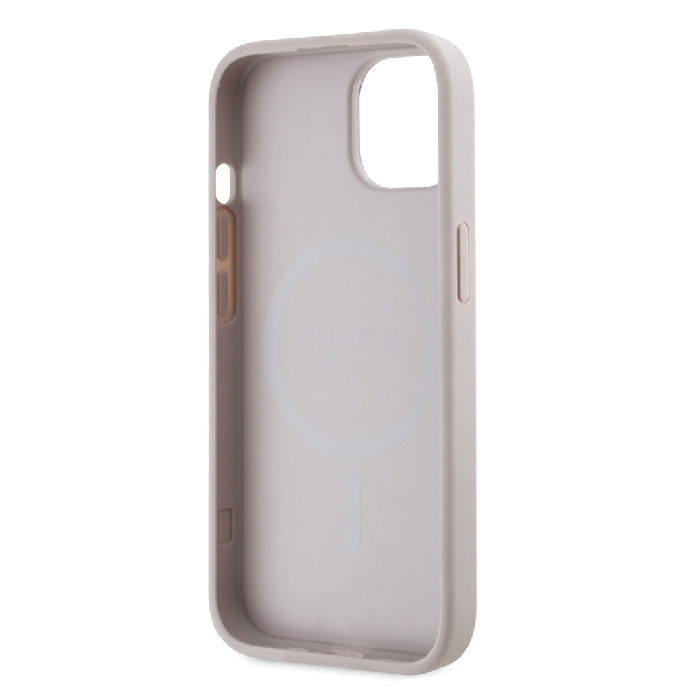 iPhone 14 Kılıf Guess Orjinal Lisanslı M-safe Şarj Özellikli PU Üçgen Logo 4G Desenli Kılıf