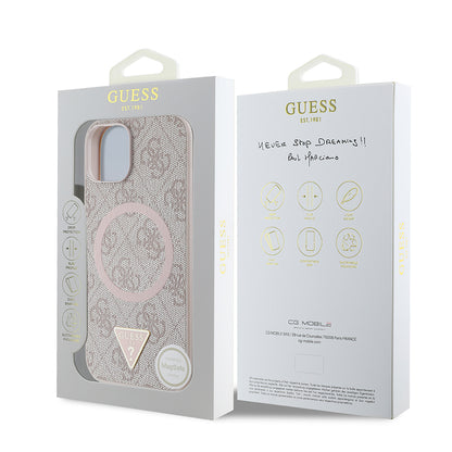 iPhone 14 Kılıf Guess Orjinal Lisanslı M-safe Şarj Özellikli PU Üçgen Logo 4G Desenli Kılıf