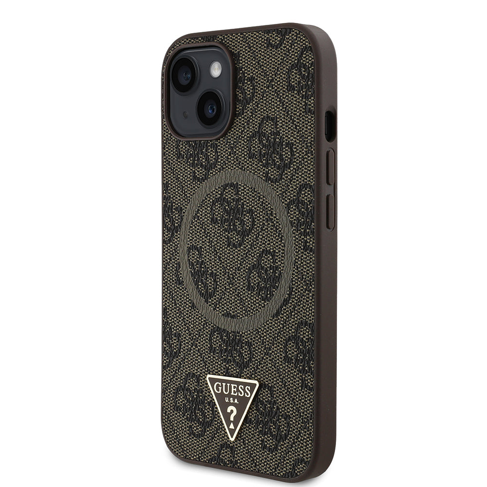 iPhone 14 Kılıf Guess Orjinal Lisanslı M-safe Şarj Özellikli PU Üçgen Logo 4G Desenli Kılıf