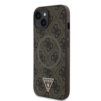 iPhone 14 Kılıf Guess Orjinal Lisanslı M-safe Şarj Özellikli PU Üçgen Logo 4G Desenli Kılıf
