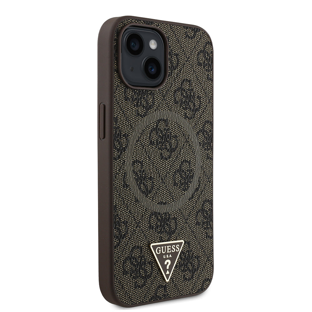 iPhone 14 Kılıf Guess Orjinal Lisanslı M-safe Şarj Özellikli PU Üçgen Logo 4G Desenli Kılıf