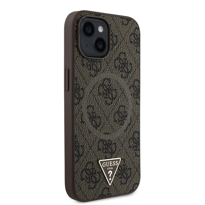 iPhone 14 Kılıf Guess Orjinal Lisanslı M-safe Şarj Özellikli PU Üçgen Logo 4G Desenli Kılıf
