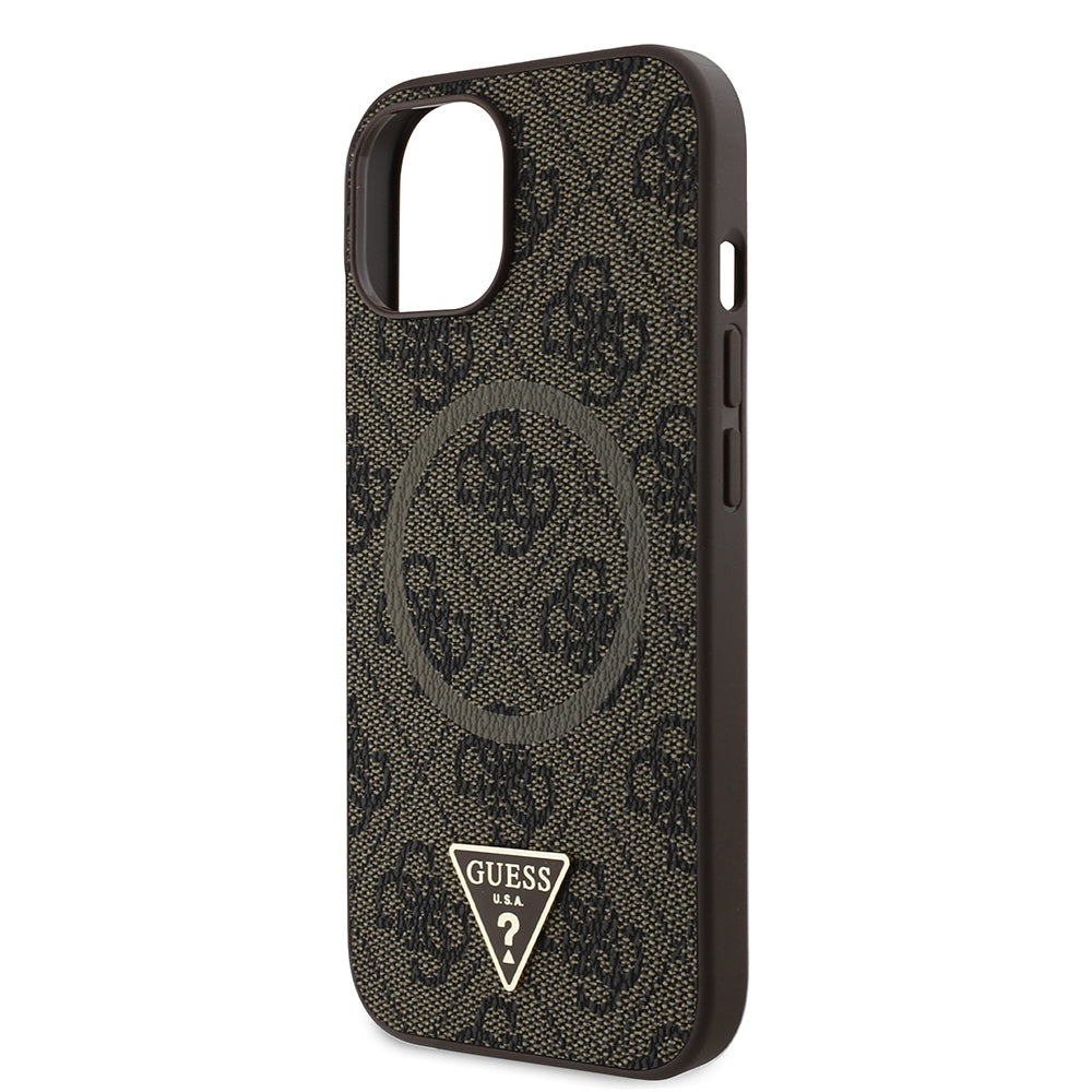 iPhone 14 Kılıf Guess Orjinal Lisanslı M-safe Şarj Özellikli PU Üçgen Logo 4G Desenli Kılıf