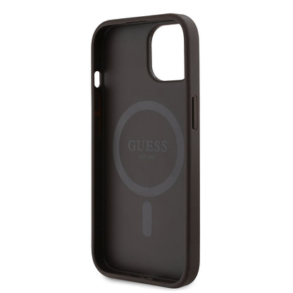 iPhone 14 Kılıf Guess Orjinal Lisanslı M-safe Şarj Özellikli PU Üçgen Logo 4G Desenli Kılıf