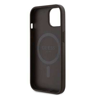 Apple iPhone 14 Kılıf Guess Orjinal Lisanslı Magsafe Şarj Özellikli PU Üçgen Logo 4G Desenli Kapak Pembe