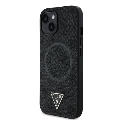 iPhone 14 Kılıf Guess Orjinal Lisanslı M-safe Şarj Özellikli PU Üçgen Logo 4G Desenli Kılıf