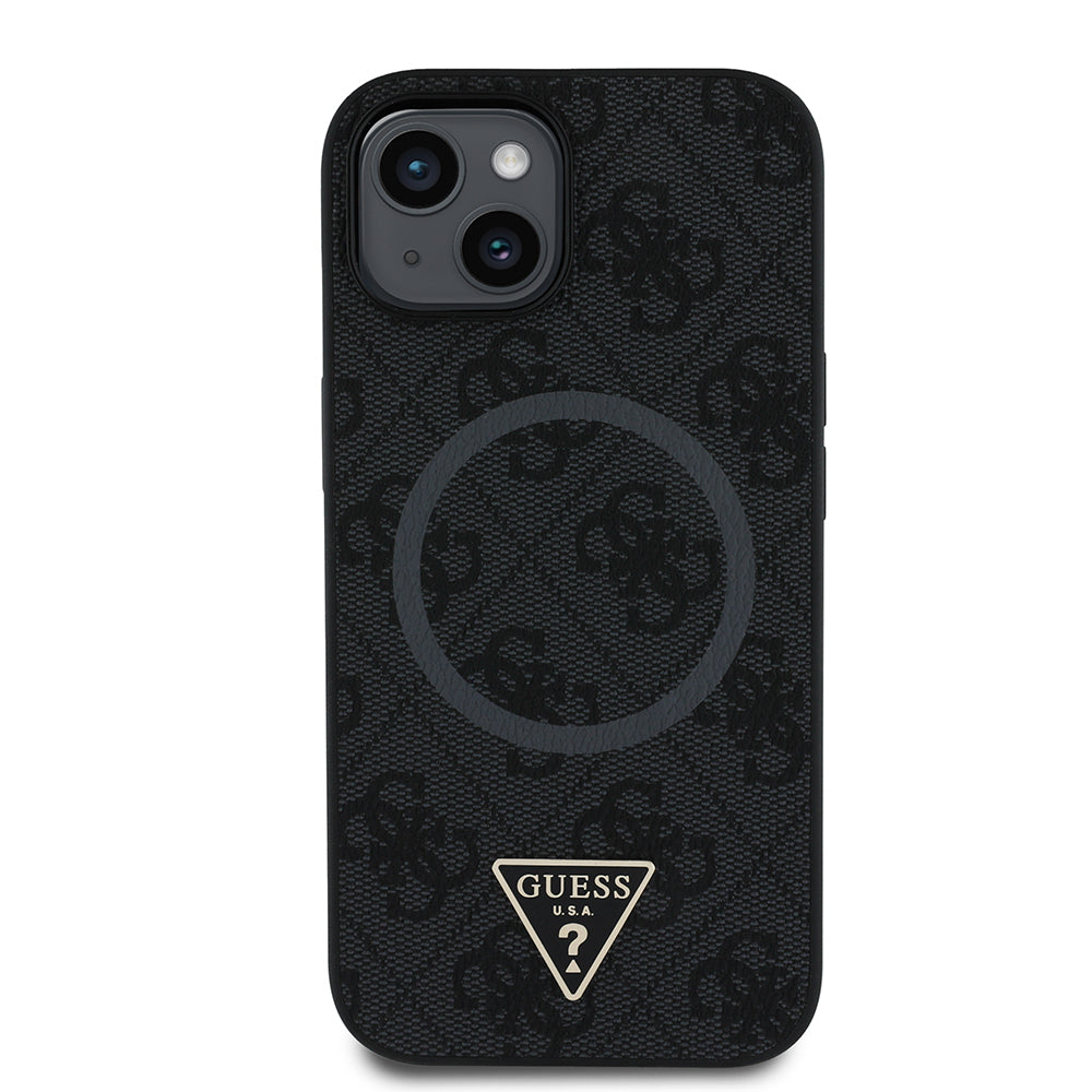 iPhone 14 Kılıf Guess Orjinal Lisanslı M-safe Şarj Özellikli PU Üçgen Logo 4G Desenli Kılıf