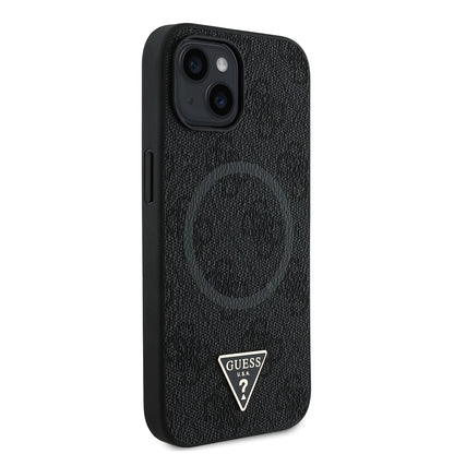 iPhone 14 Kılıf Guess Orjinal Lisanslı M-safe Şarj Özellikli PU Üçgen Logo 4G Desenli Kılıf
